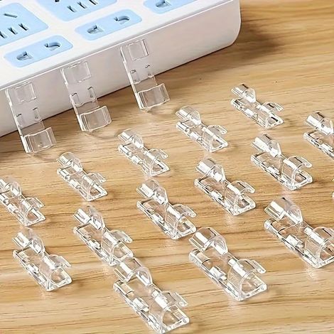 100 clips de câble en plastique transparent pour la gestion des câbles et des lignes électriques sur les murs et sous les tables (1/5)