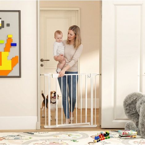 Barandilla de seguridad infantil 76-82 x 76 cm acero blanco, cierre auto sin taladro – MEUBLIV (1/5)