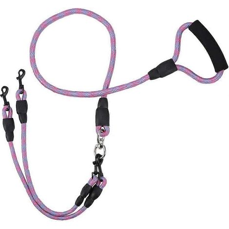 Lot de 1 laisse double pour chien, en nylon avec poignée souple, anti-nœuds, idéale pour promener 2 chiens. Parfaite pour les promenades. (1/5)