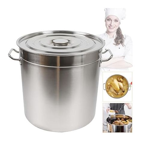 Casserole à soupe en acier inoxydable 50/70/90 l avec couvercle - Grande casserole de camping - Convient pour la cuisson et le maintien au chaud sur les plaques à gaz et à induction, etc (70 l) (1/5)