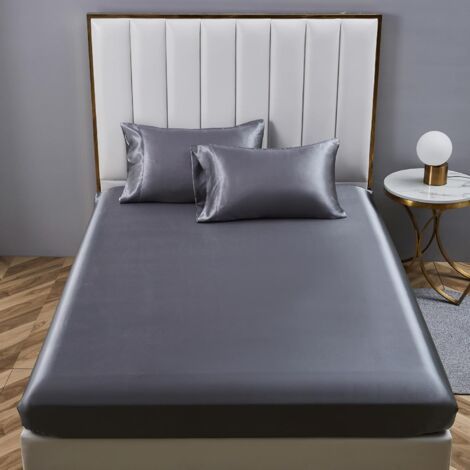 1 Drap Housse 140x190, Satin, Bonnet 30 cm, Microfibre, Respirant, pour Matelas Épais
