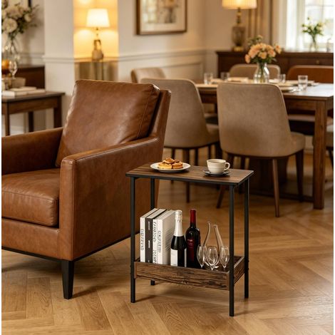 Table d'appoint carrée en bois et métal avec double étagère, 50 x 55 x 25 cm (1/5)