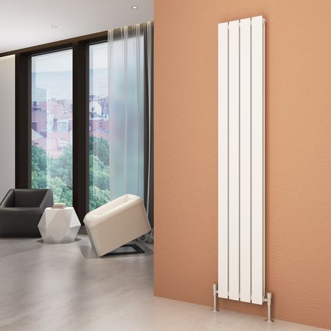 ELEGANT Vertical Radiator White Double Flat Panel Rad 1800x304mm with White Thermostatic Radiator Valves (1/5)