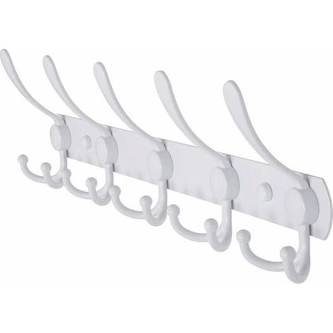 Wall Mounted Coat Rack - 5 Assorted Hooks, Heavy Duty Stainless Steel Metal Coat Rack for Clothes and Towels, White (1/5)