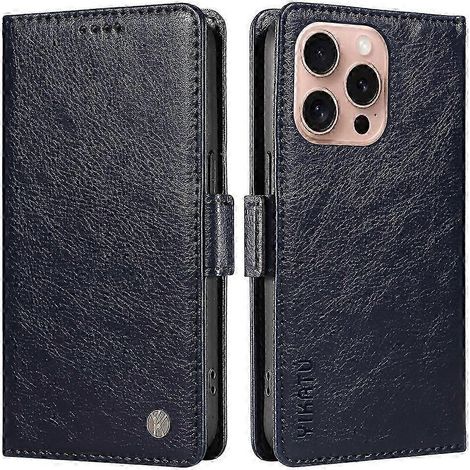 Compatible avec iPhone 16 Pro. Étui portefeuille en cuir texturé litchi. Fermeture magnétique latérale. Idéal comme cadeau. Compatible avec G. (1/5)