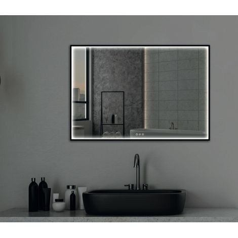Alle Carrelage - Miroir rectangle cadre noir, LED 80x120 cm avec variateur de lumière - ATELIER (1/3)