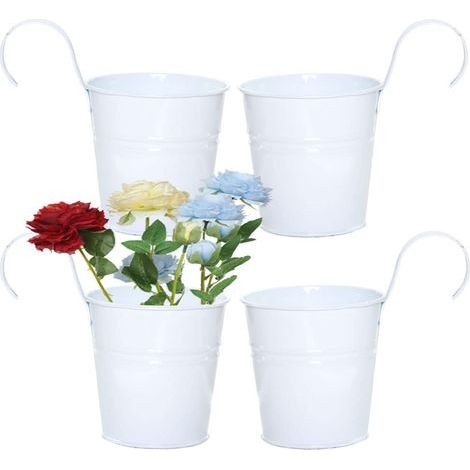 Pot Fleur Suspendu Extérieur 4 Pièces Pots de Fleurs Suspendus pour Balcon Balconniere Exterieur Métal Pots de Fleurs Suspendus avec Trou de Drainage Pot de Fleur pour Une clôture, Blanc (1/5)