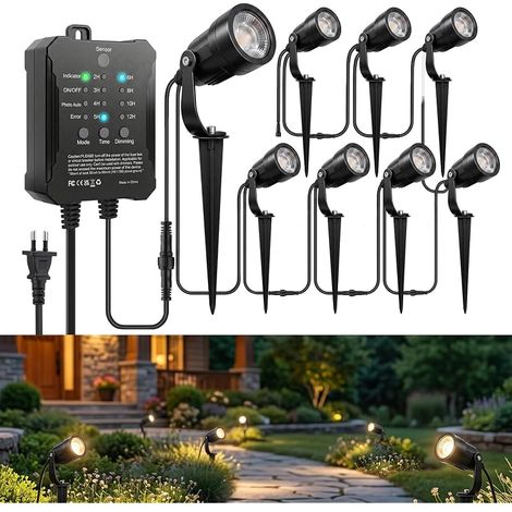8 Spots LED Extérieur Jardin, 5W Aluminium, Blanc Chaud 3000K (1/5)