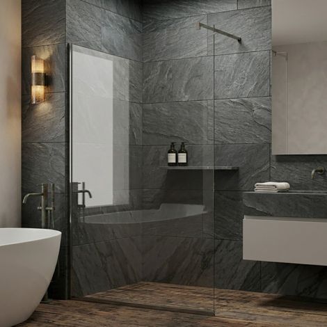 Parete doccia walk-in 90 cm vetro a specchio da 8mm reversibile con profili finitura cromo