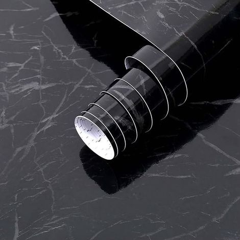 Noir Marbre Papier Contact,40cmx2m Papier Peint Auto Adhesif Film Décoratif Amovible en papier pour bureau, cuisine, comptoir, armoire, étagère, autocollant vinyle résistant à l'eau (1/5)