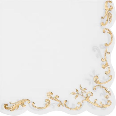 Tovaglioli bianchi con decorazioni dorate per Prima Comunione, Battesimo, Compleanno, Matrimonio, 33x33 cm, 12 pezzi (1/4)