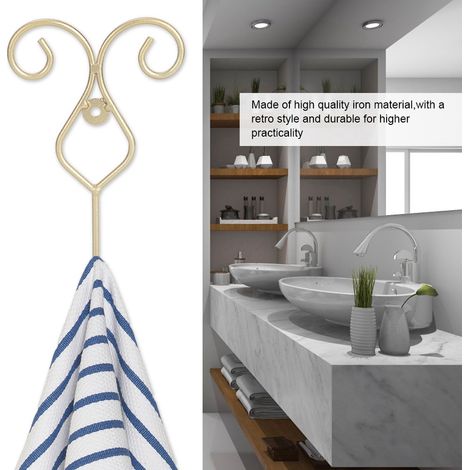 Lot de 2 crochets muraux pour salle de bain ou cuisine, porte-tableaux, porte-serviettes, porte-vêtements, porte-chapeaux, doré (1/5)