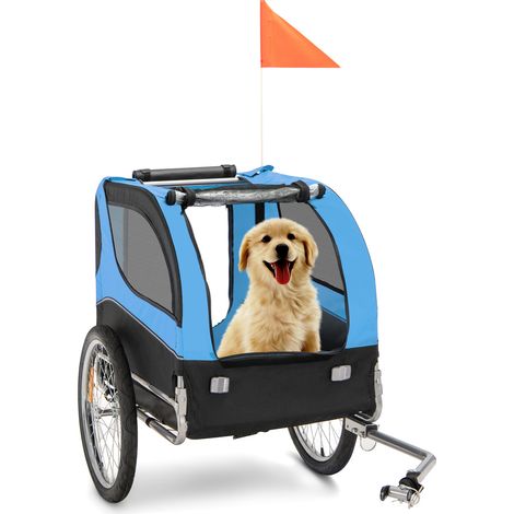 Remorque vélo pour chien 3 entrées, chariot pliable de transport pour animal, cadre acier et fenêtres en maille (1/5)