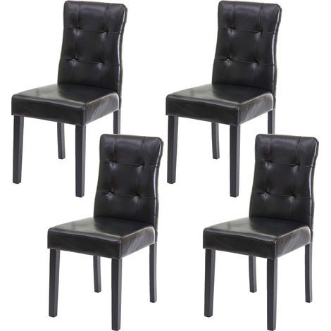 4x chaise de salle à manger HWC-E58, fauteuil - similicuir noir, pieds foncés (1/5)