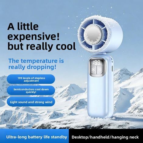 Tragbarer Turbo Ventilator mit Halbleiter-Kühlung – 199 Geschwindigkeiten, faltbar, Nacken-Design, USB wiederaufladbar, Mini Ventilator für Reisen, Büro & Outdoor (1/5)