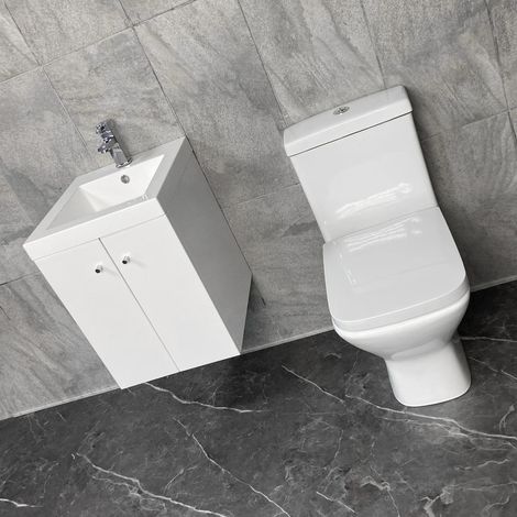 Cloakroom Vanity Suite Alpine Duo 400mm Wall Hung Unit with Compact Toilet, Without Tap