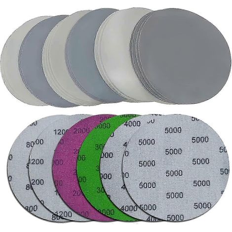 24 disques abrasifs ronds de 125 mm, grain 800/1200/2000/3000/4000/5000, pour ponçage à sec ou à l'eau - Yvan (1/5)