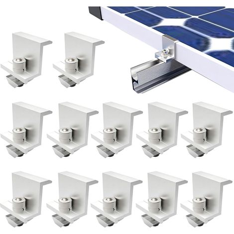 12 Pièces Support Panneau Solaire en Aluminium 30 mm, Kit de support de Panneau Solaire, d'extrémité pour panneau solaire avec vis en Z, avec Ecrous et Boulon, pour Panneau Solaire Encadré (1/5)