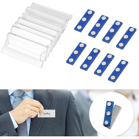 10 PCS Porte Badge Aimanté en Acrylique Transparent Magnétique Nominatif pour Bureau École, Bleu