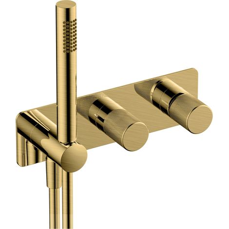RAK Amalfi Brushed Gold Horizontal Concealed Thermostatic Dual Control Shower Valve with Handset - RAKAMA3305G (1/2)