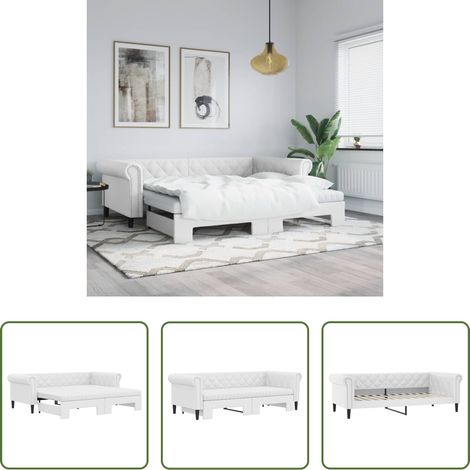 vidaXL Canapé transformable - Lit de jour et lit gigogne et matelas blanc 90x200cm similicuir (1/5)