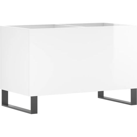 Armoire à disques classique moderne rangement vinyles 74,5 x 38 x 48 cm en bois d'ingénierie blanc brillant (1/4)