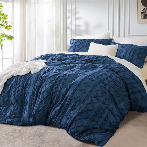 Bettwäsche Set 220x240cm Dunkelblau Boho Vintage Geometrisch mit 2 Kissenbezügen 80x80cm
