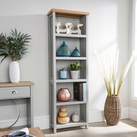 Grey Oak Tall Bookcase Display Unit 5 Bookshelves DVD Storage Two Tone 36mm Top (1/5)