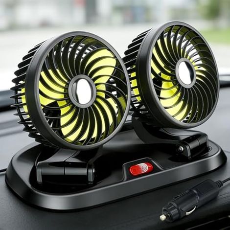 Ventilateur de voiture double tête 12 V, rotation à 360°, 2 vitesses, prise allume-cigare, pour tableau de bord, voiture, camion, camping-car, bateau (1/4)