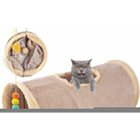 Collapsible Cat Tunnel with Caves, for Cat Suede Pet Toy for Kittens Puppy Rabbits Guinea Pigs Ferret Dia, with Balls and Fun Toys for Cats (Khaki) (1/5)