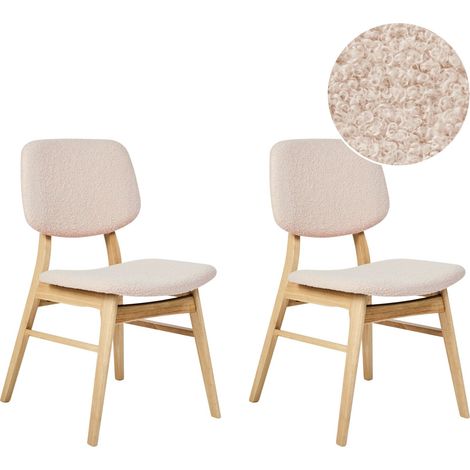 Set di 2 sedie da pranzo in tessuto beige e legno chiaro Elaine