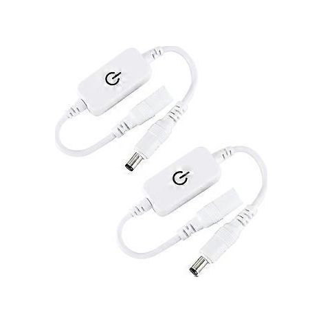 Lot de 2 mini-interrupteurs tactiles en ligne 12-24V 4A pour ruban LED monochrome, avec contrôleur de luminosité, marche/arrêt et LED CC (blanc). (1/5)
