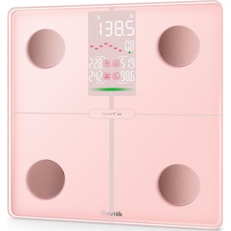 Balance Pese Personne avec 5" LED Grand Écran, 180kg/400lb, Rose Haute Précision Balance Connectée avec APP, Mesure 14 Données Corporelles pour Fitness-Tracking, 180kg/400lb, IMC (1/5)