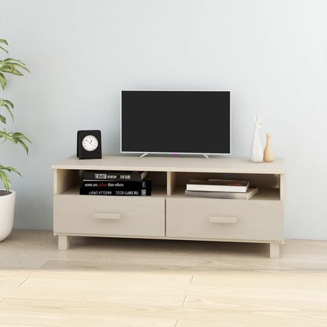 Meuble TV, Banc TV, Support pour Téléviseur, Meuble de Salon HAMAR Marron 106x40x40 cm Bois massif de pin YHJ65739 (1/5)