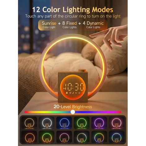 Éveil Lumière, Simulateur d'Aube et Crépuscule avec Anneau Tactile 360°, 12 Couleurs, 30 Sons Naturels, Affichage Variable, Veilleuse Enfant, Snooze, Sleep Timer, Déco, Idée Cadeau (1/4)