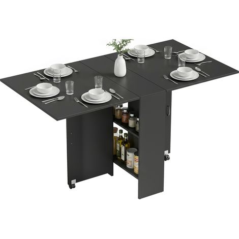 Klappbarer Küchen-/Esstisch, schwarz, 75 x 140 x 74 cm, auf Rollen