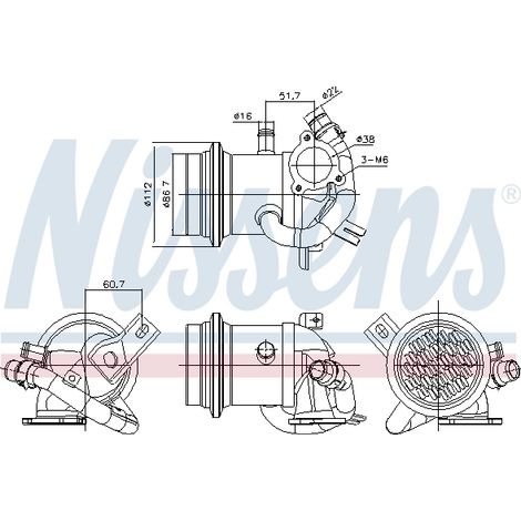 Radiateur, réaspiration des gaz d'échappement Nissens 989424 AUDI 04B131512C