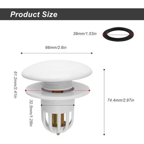 Universeller Badewannenstöpsel, Pop-Up-Spülbeckenstöpsel, passend für Spülbeckenabflüsse mit einem Durchmesser von 34–40 mm, mit herausnehmbarem Sieb.