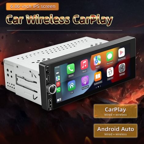 Autoradio Android 13 Single DIN con navigatore GPS, touchscreen da 6,86 pollici, supporto automatico CarPlay, connettività WiFi/Bluetooth, radio RDS, Mirror Link, Phone Link, telecamera posteriore, co (1/5)