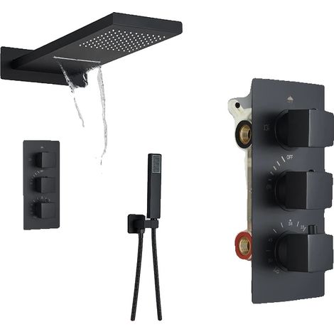 Wandmontierte Duscharmatur, Einhebelmischer, schwarzes LCD-Display (1/2)