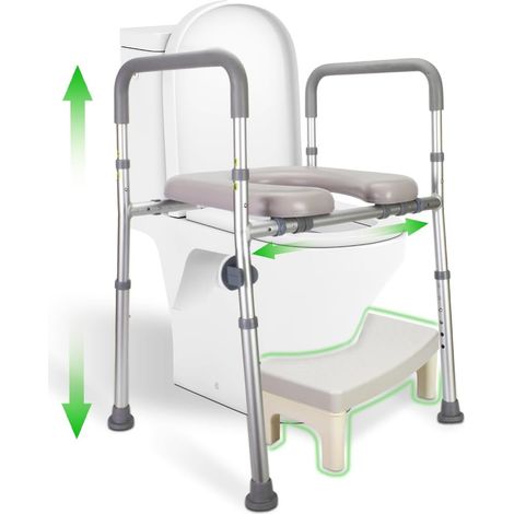 Rehausseur de toilettes avec accoudoirs, rehausseur de siège de toilette adulte réglable en hauteur 6 niveaux, pour personnes âgées, poignées antidérapantes, aide au relèvement des toilettes (1/5)