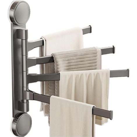 Wall-mounted, swiveling suction cup towel rack with 4 bars, no drilling required, for bathroom and kitchen (1/4)