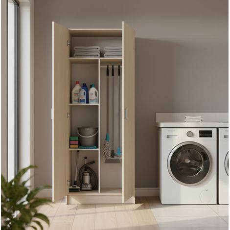 Armadio Multiuso 2 Ante - 3 Ripiani Portascope, Marrone Rovere, -, 73x180h cm Santos