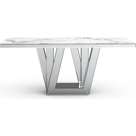 Table à manger ELEGANCE miroir plateau marbre blanc (1/2)