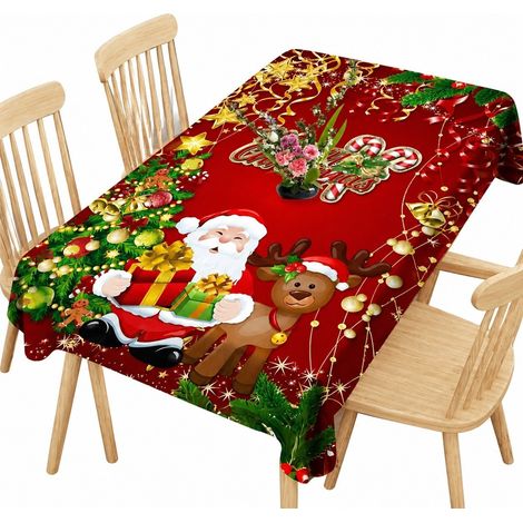 Nappe de Noël rectangulaire en polyester imperméable rouge décorative pour les fêtes, 85 x 85 cm - 8 (1/4)