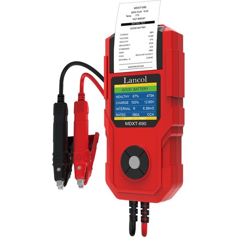 Lancol MDXT-690 Testeur Batterie Voiture 12V 24V Analyseur LCD Imprimante CCA SOH SOC Alternateur Demarrage Charge Moto Camion Lithium (1/5)