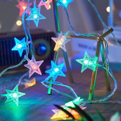 Guirlande lumineuse solaire LED multicolore en forme d'étoile, 6,5 m, 30 LED, décoration extérieure pour camping, jardin et Noël (1/4)