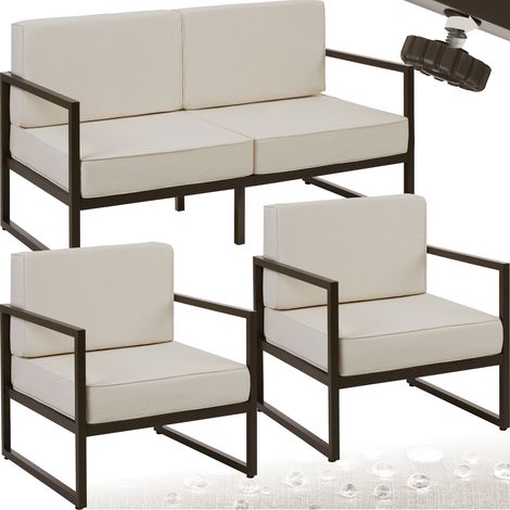 Salon de jardin pour 4 personnes en polyester déperlant beige (1/5)