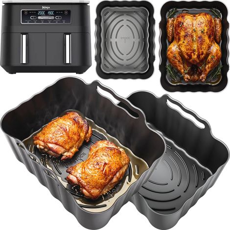 Moules en Silicone pour Dual Zone AF300EU 7,6 L Lot de 2, Fond Bombé : la Graisse s'écoule vers les Bords, Passe au Lave-vaisselle Accessoires Air Fryer (1/5)