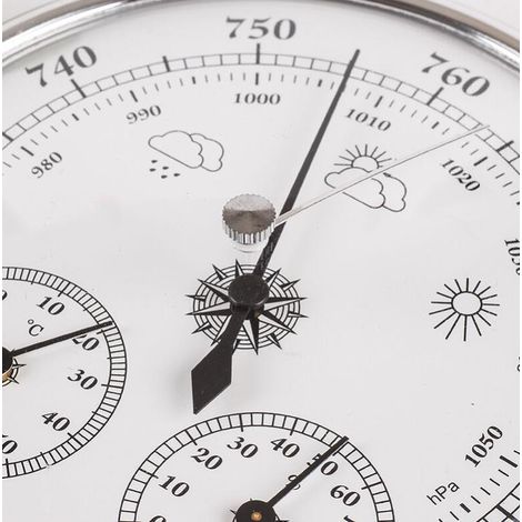 Station météo baromètre avec baromètre et thermomètre hygromètre 3 en 1 station météo analogique murale intérieure extérieure 53" argent 1 pièce (1/4)